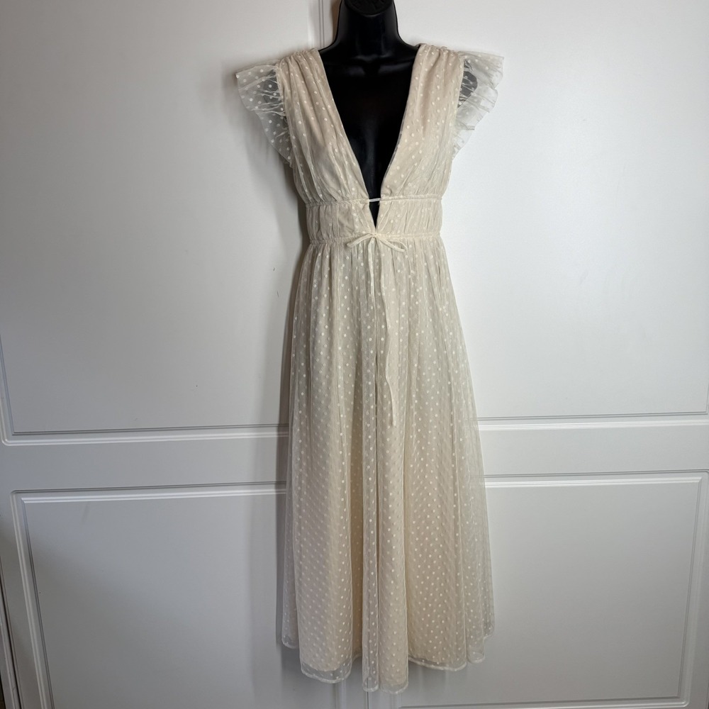 Lulu's Yours Evermore Cream Swiss Dot Ruffled Midi Dress XS - Picture 8 of 16